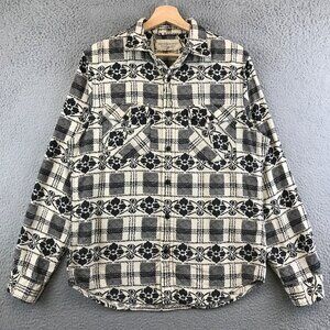 Ralph Lauren Denim & Supply Mens M Flannel Shirt Floral Geometric Ivory Black
